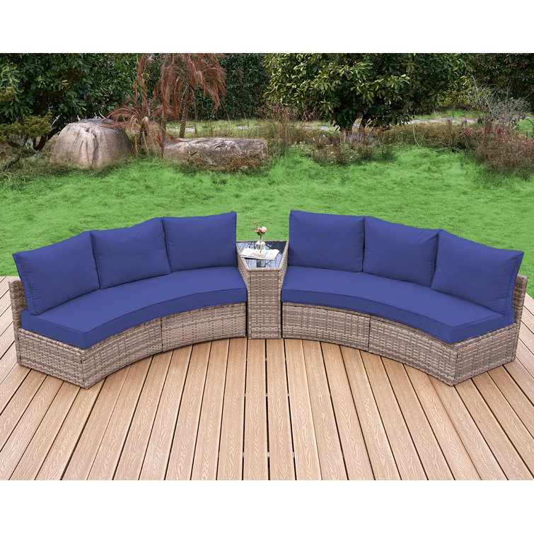 Ebern Designs 6 Piece Patio Furniture Sets Half moon Sectional Round Sofa Set Outdoor Patio Furniture With Cushions For Beach Pool Balcony Beige